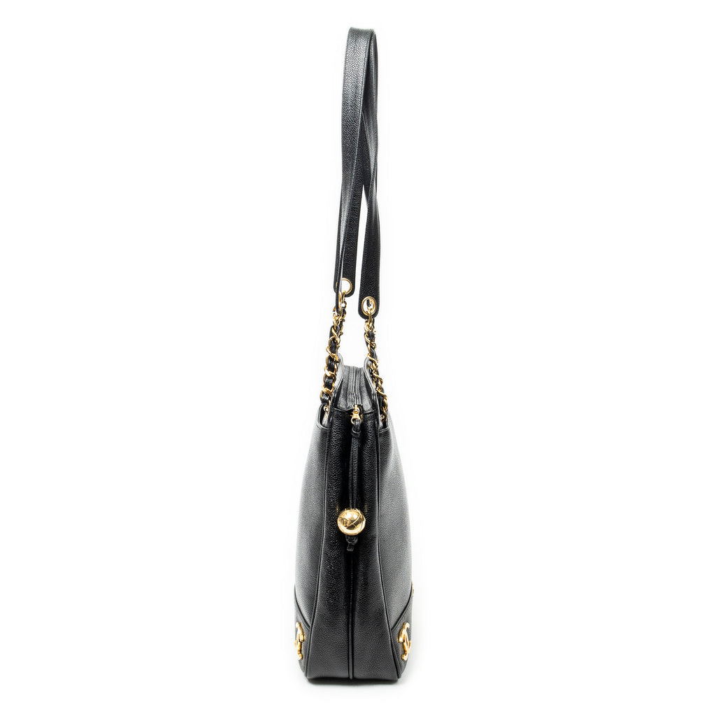 Shoulder Bag Triple CC Chain Tote Black Caviar Leather