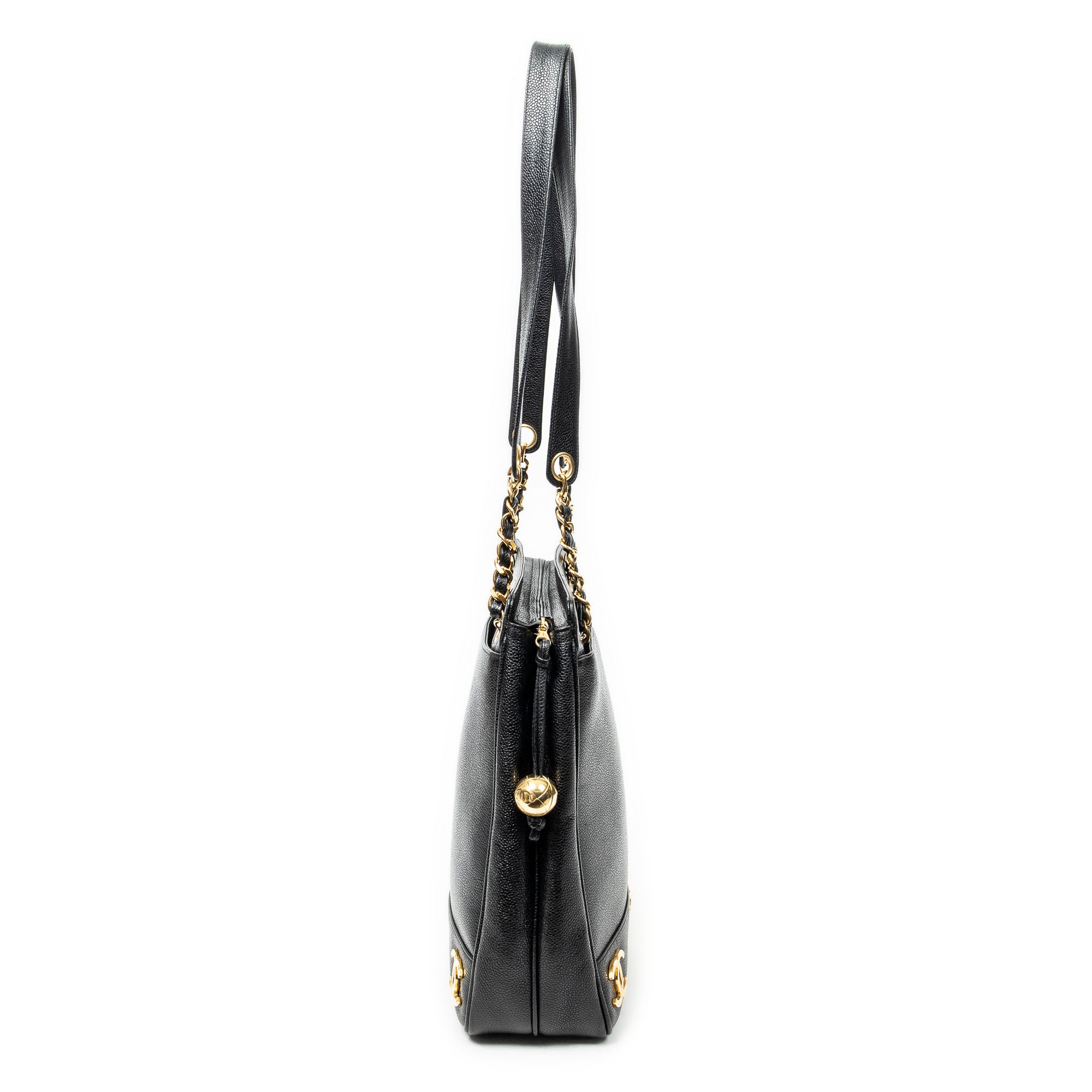 Shoulder Bag Triple CC Chain Tote Black Caviar Leather