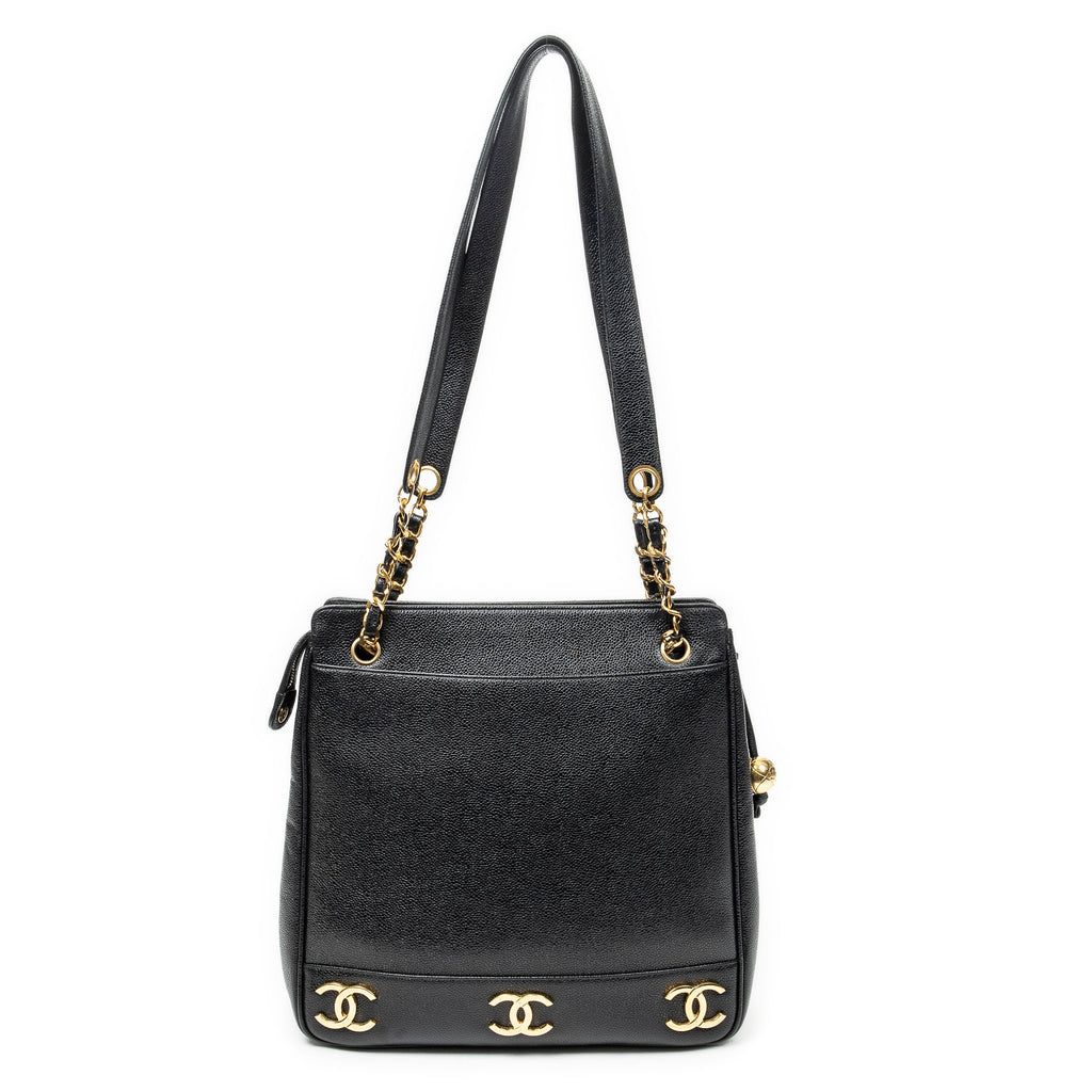 Shoulder Bag Triple CC Chain Tote Black Caviar Leather