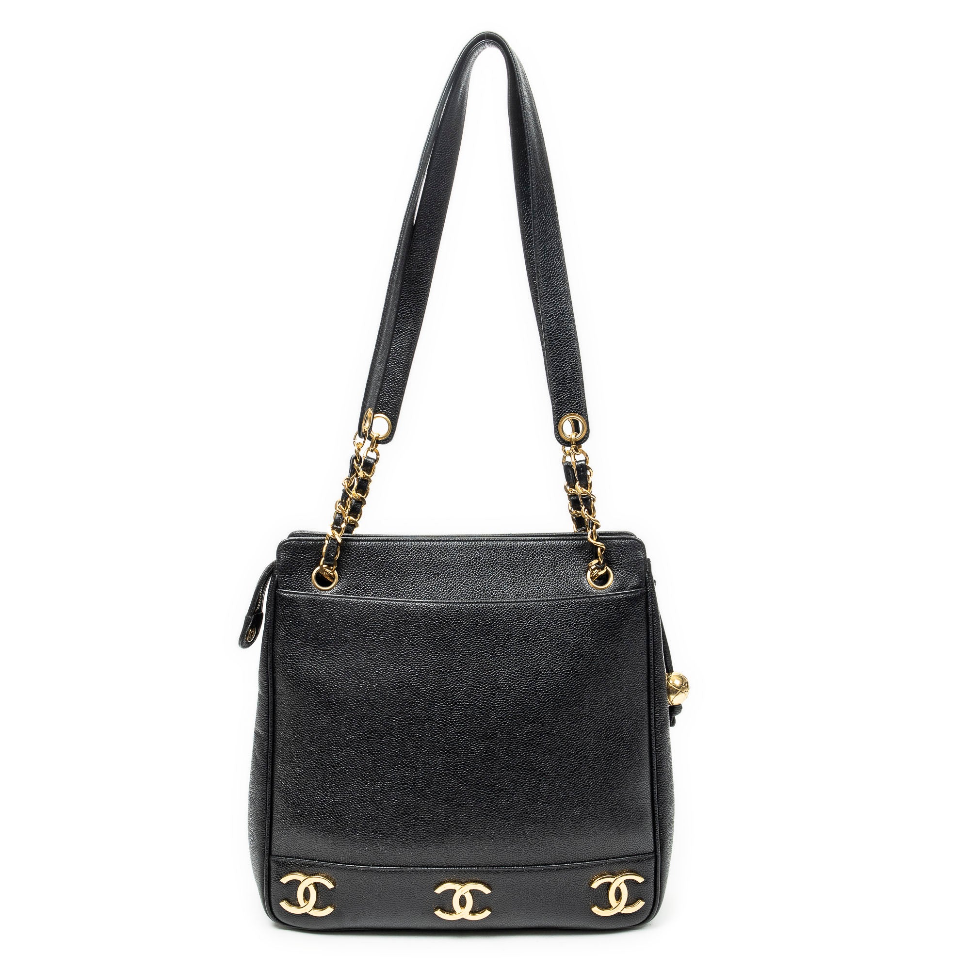 Shoulder Bag Triple CC Chain Tote Black Caviar Leather