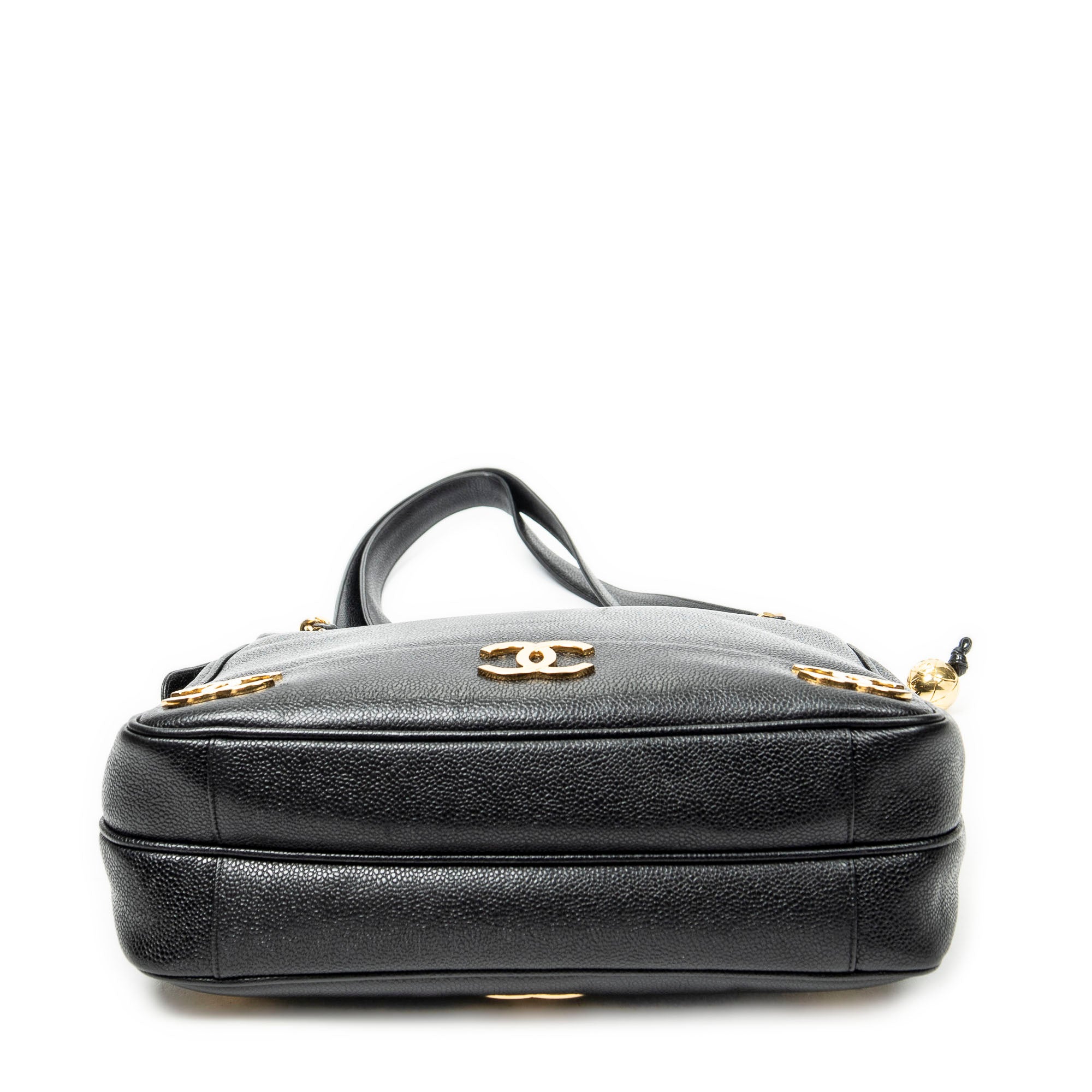 Shoulder Bag Triple CC Chain Tote Black Caviar Leather