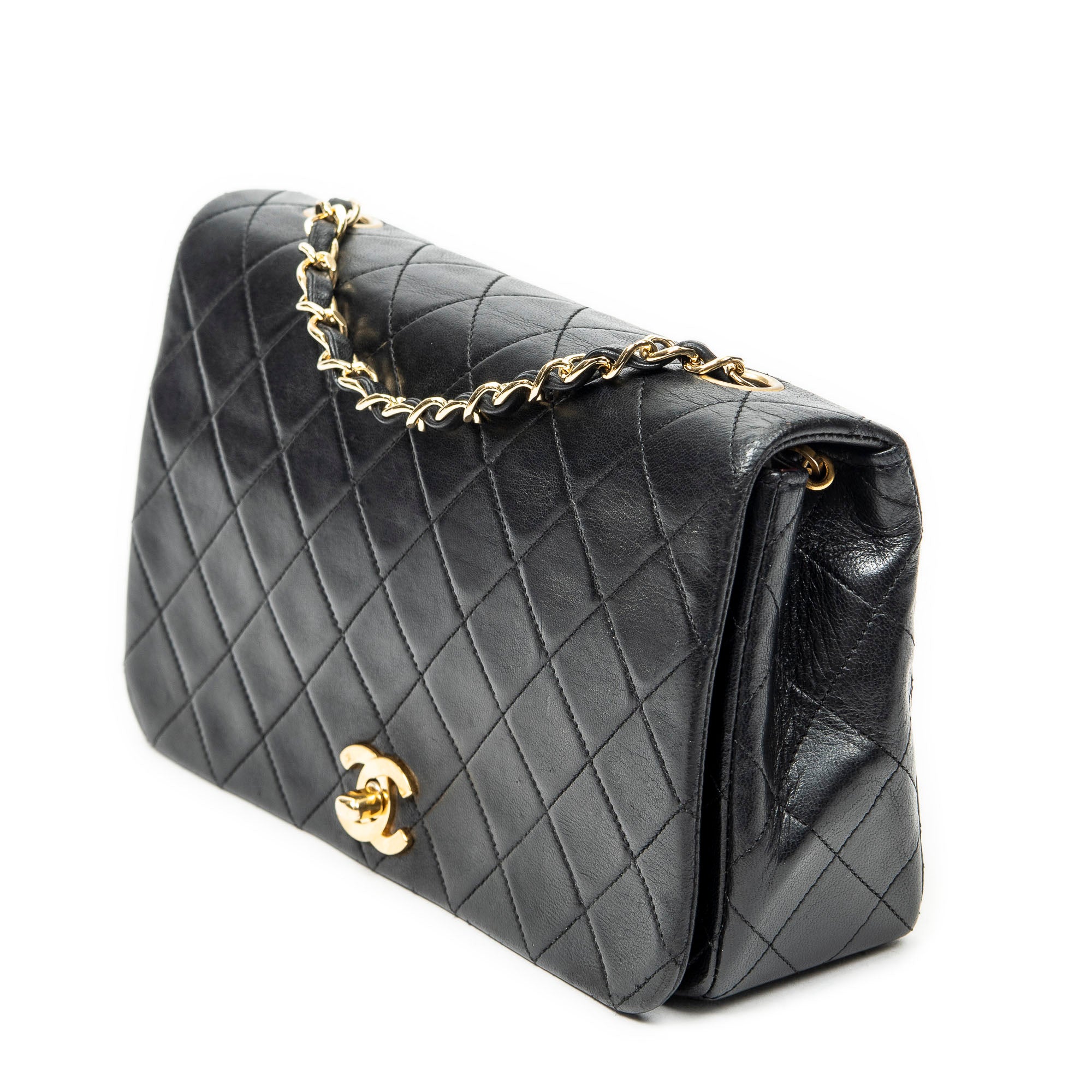 Shoulder Bag Mademoiselle Full Flap Black Quilted Lambskin Leather