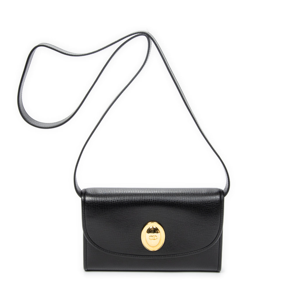 Shoulder Bag Vintage CD Flap Crossbody Black Grained Calfskin Leather