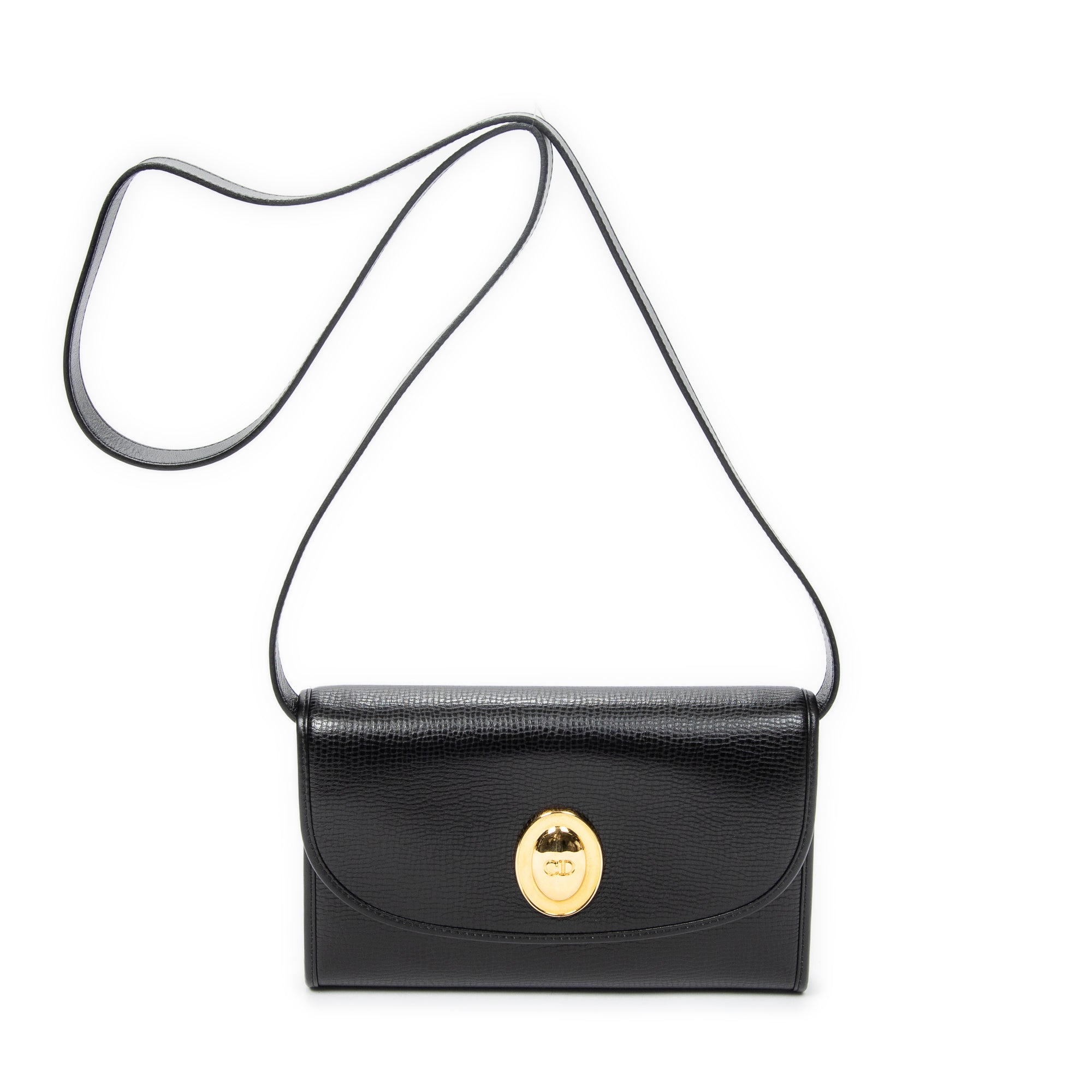 Shoulder Bag Vintage CD Flap Crossbody Black Grained Calfskin Leather