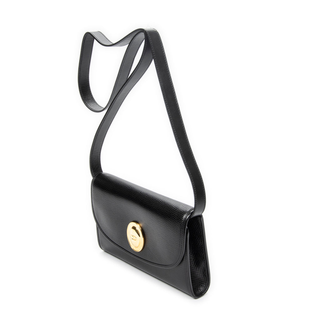 Shoulder Bag Vintage CD Flap Crossbody Black Grained Calfskin Leather