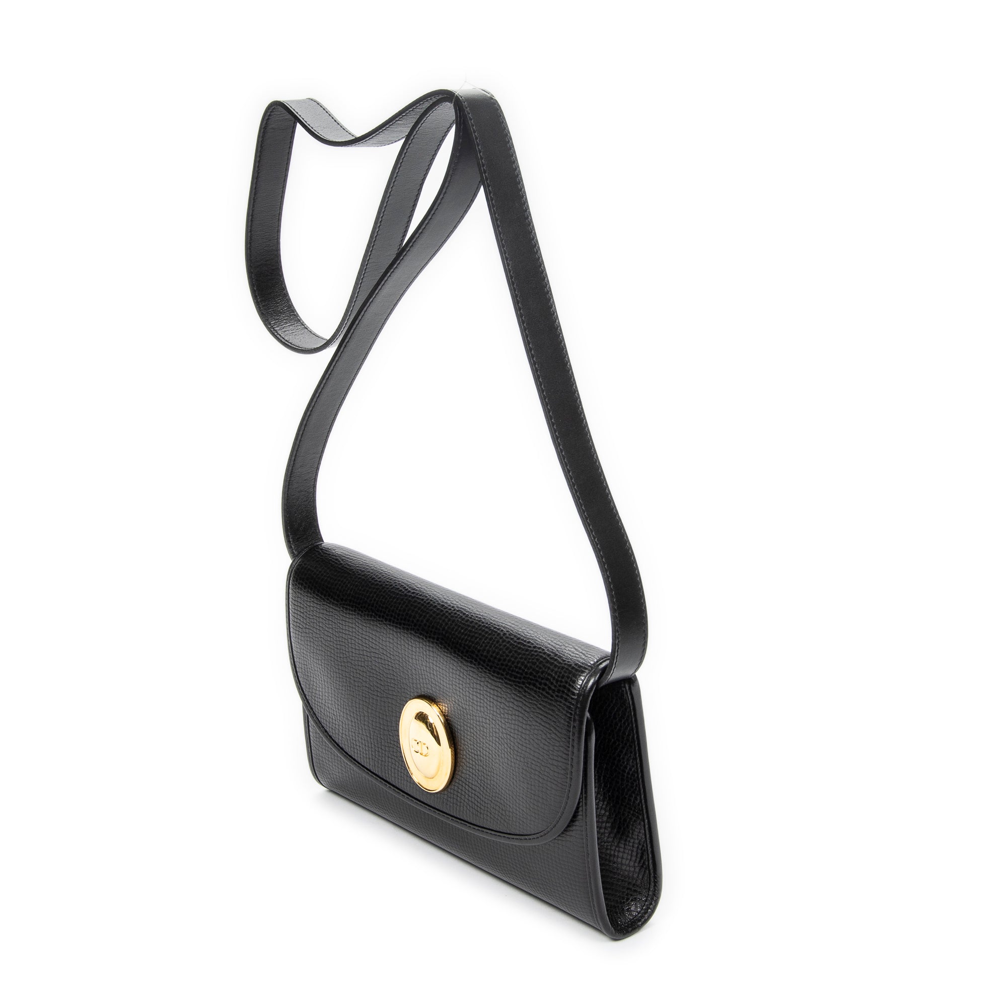 Shoulder Bag Vintage CD Flap Crossbody Black Grained Calfskin Leather
