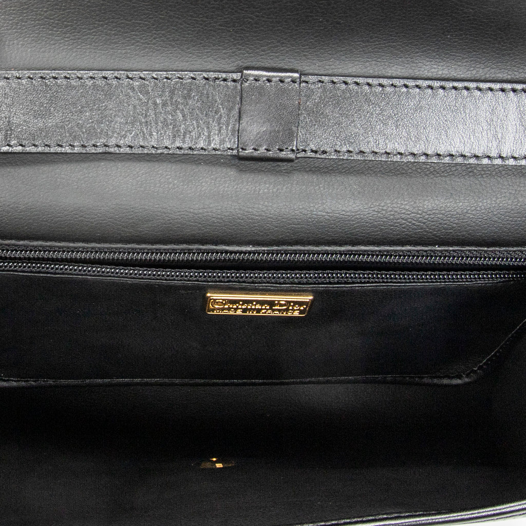 Shoulder Bag Vintage CD Flap Crossbody Black Grained Calfskin Leather