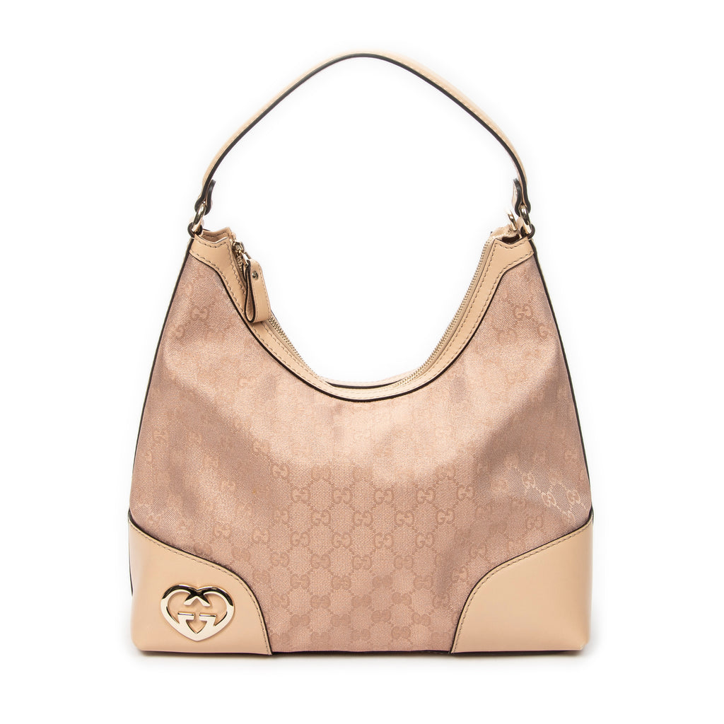 Shoulder Bag Medium Lovely Heart Hobo Light Pink Metallic Monogrammed Canvas