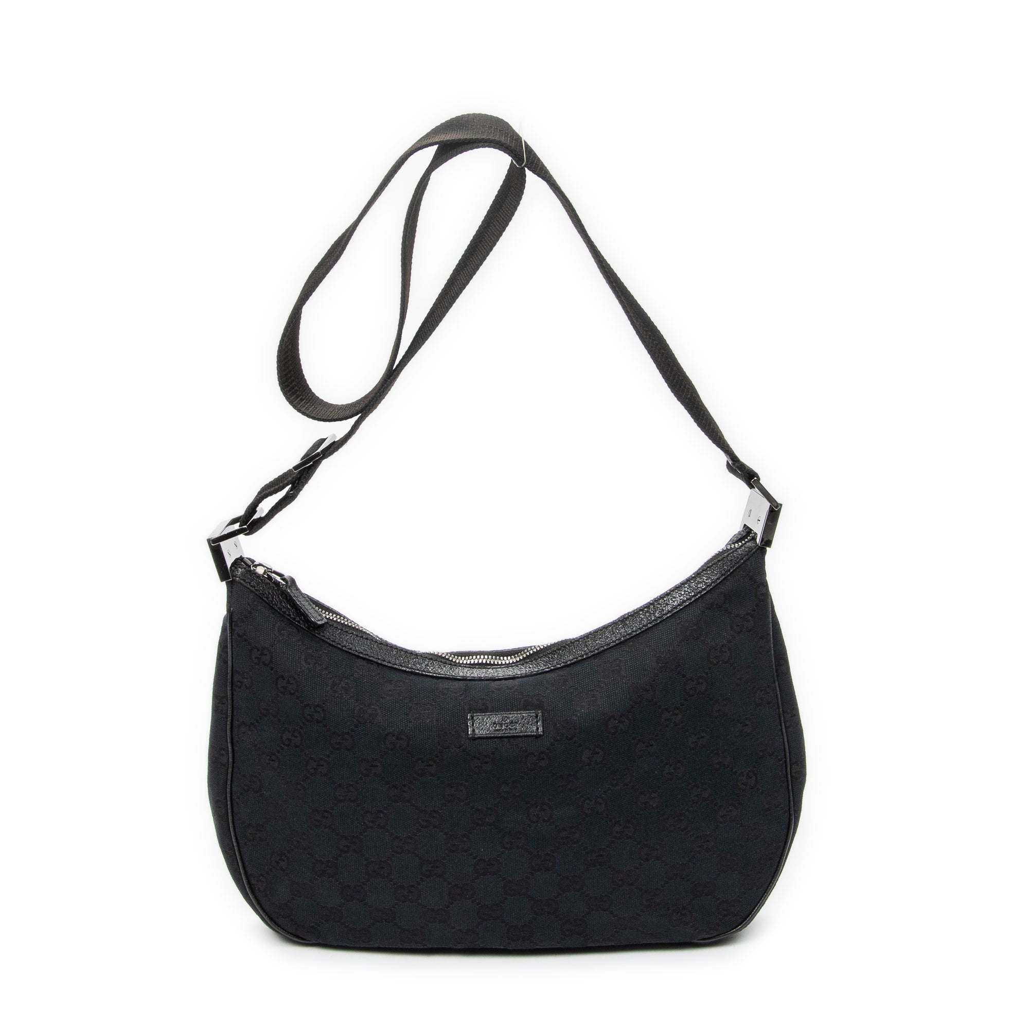 Shoulder Bag Round Zip Messenger Black Monogrammed Canvas