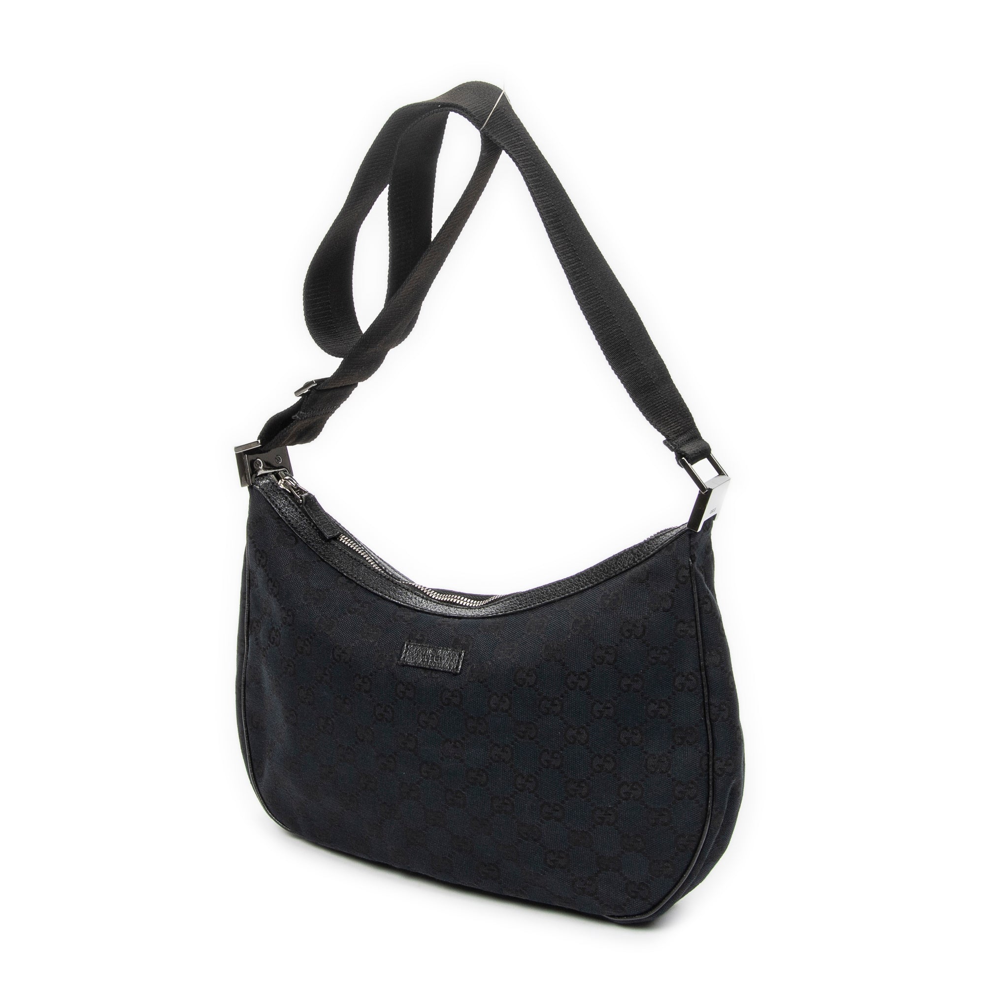 Shoulder Bag Round Zip Messenger Black Monogrammed Canvas