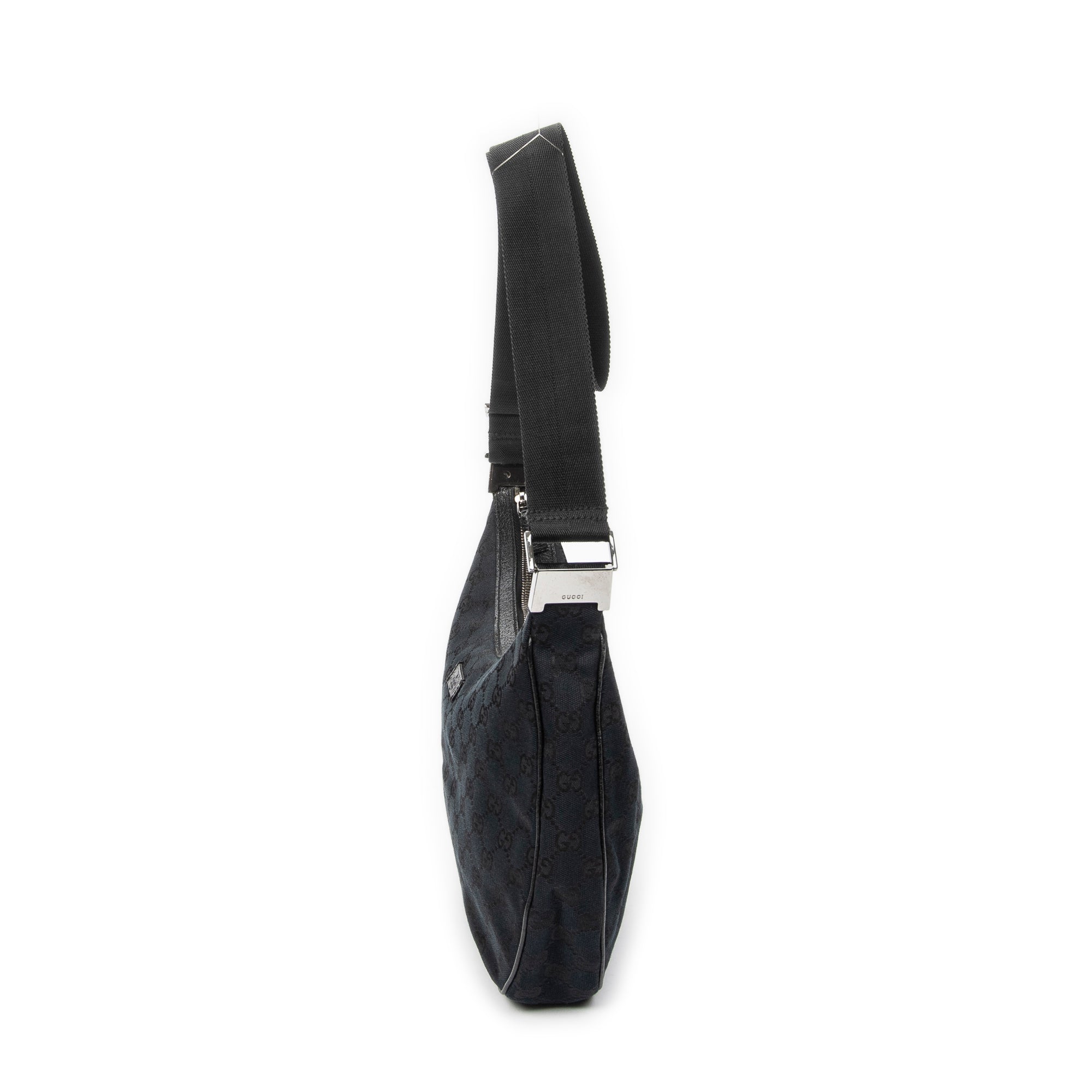 Shoulder Bag Round Zip Messenger Black Monogrammed Canvas