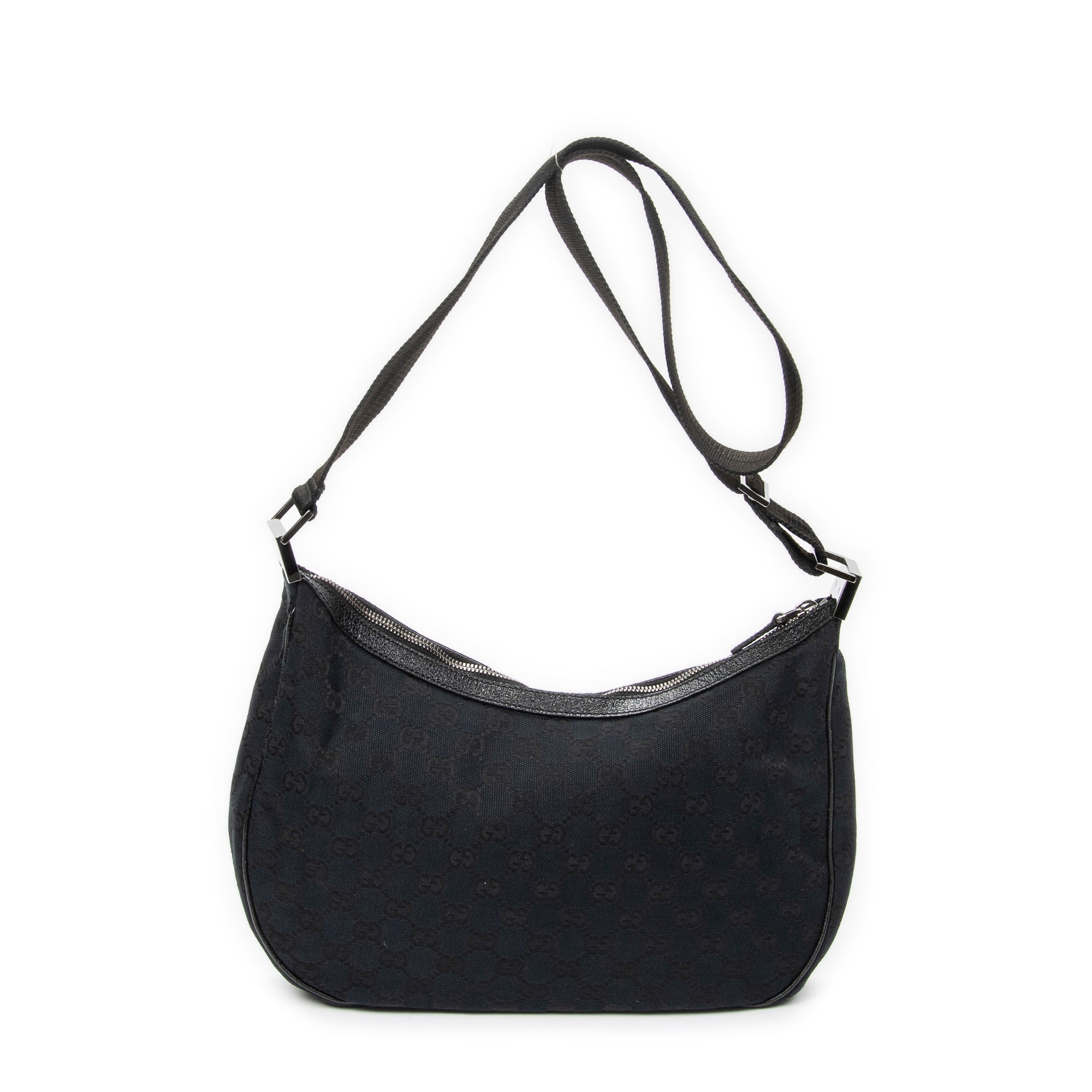 Shoulder Bag Round Zip Messenger Black Monogrammed Canvas
