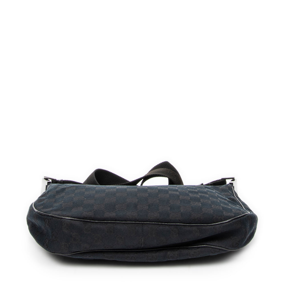 Shoulder Bag Round Zip Messenger Black Monogrammed Canvas