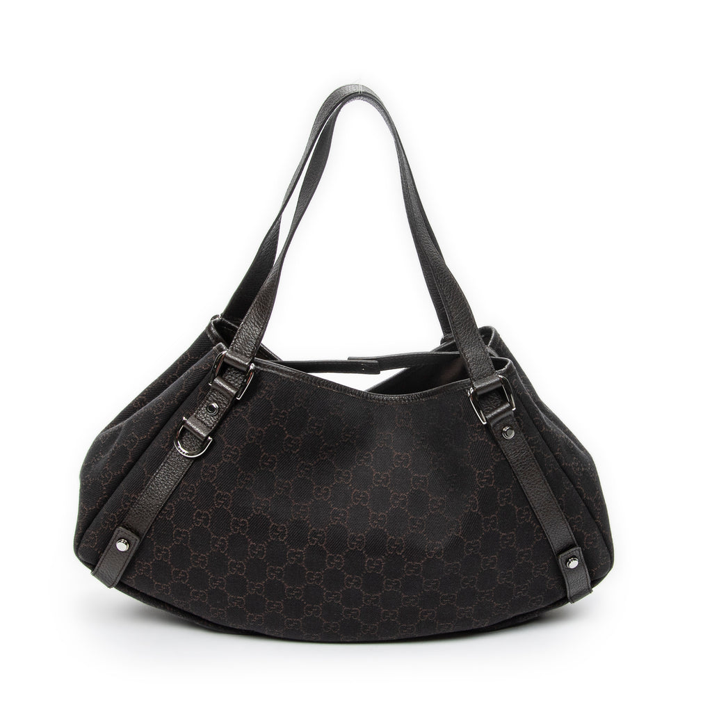 Shoulder Bag Abbey Hobo Diagonal Dark Brown Monogrammed Denim Canvas