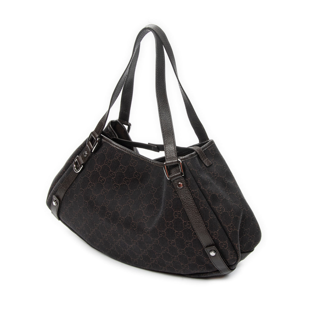 Shoulder Bag Abbey Hobo Diagonal Dark Brown Monogrammed Denim Canvas