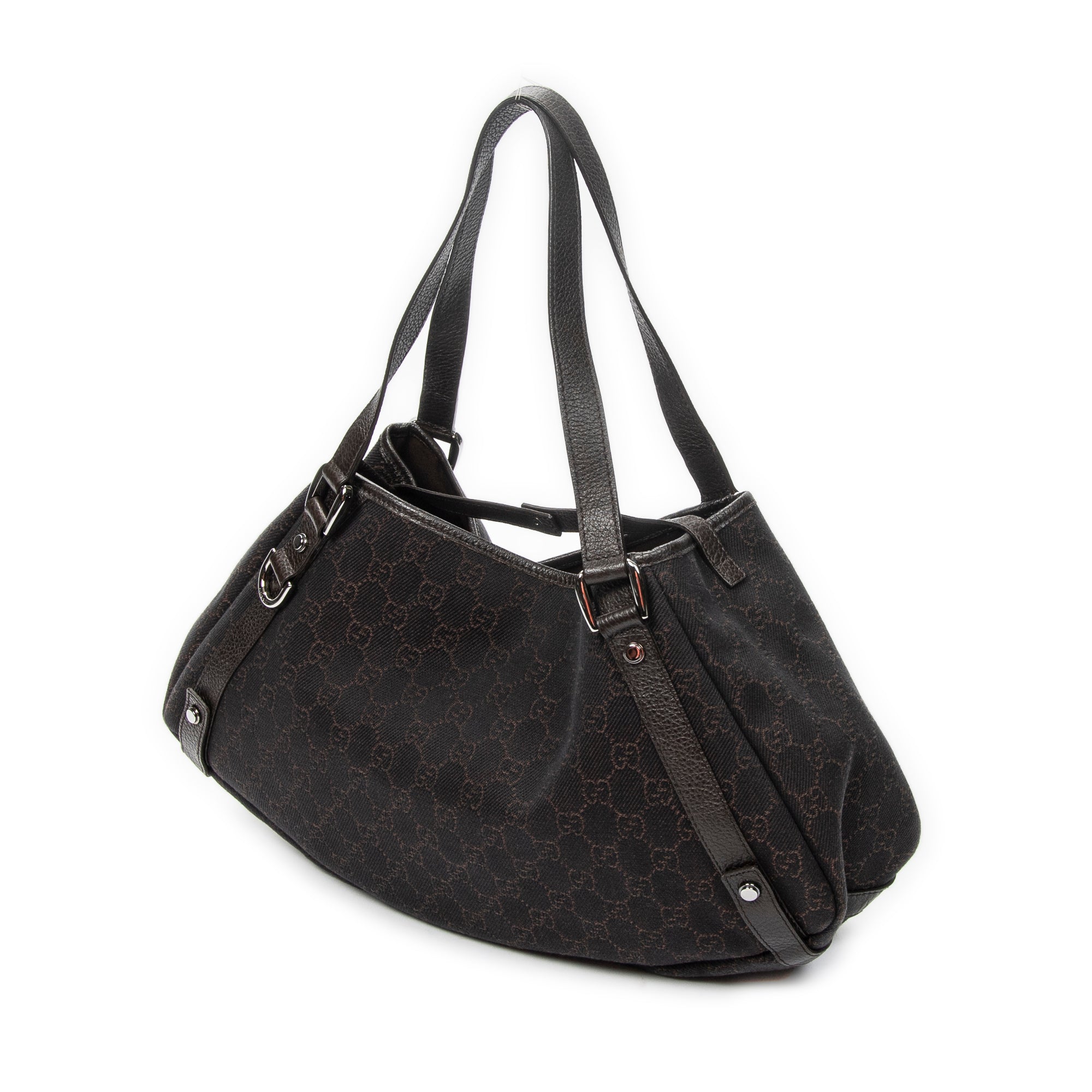 Shoulder Bag Abbey Hobo Diagonal Dark Brown Monogrammed Denim Canvas