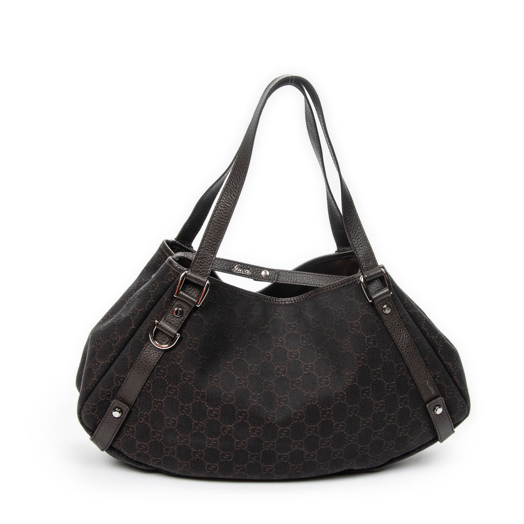 Shoulder Bag Abbey Hobo Diagonal Dark Brown Monogrammed Denim Canvas