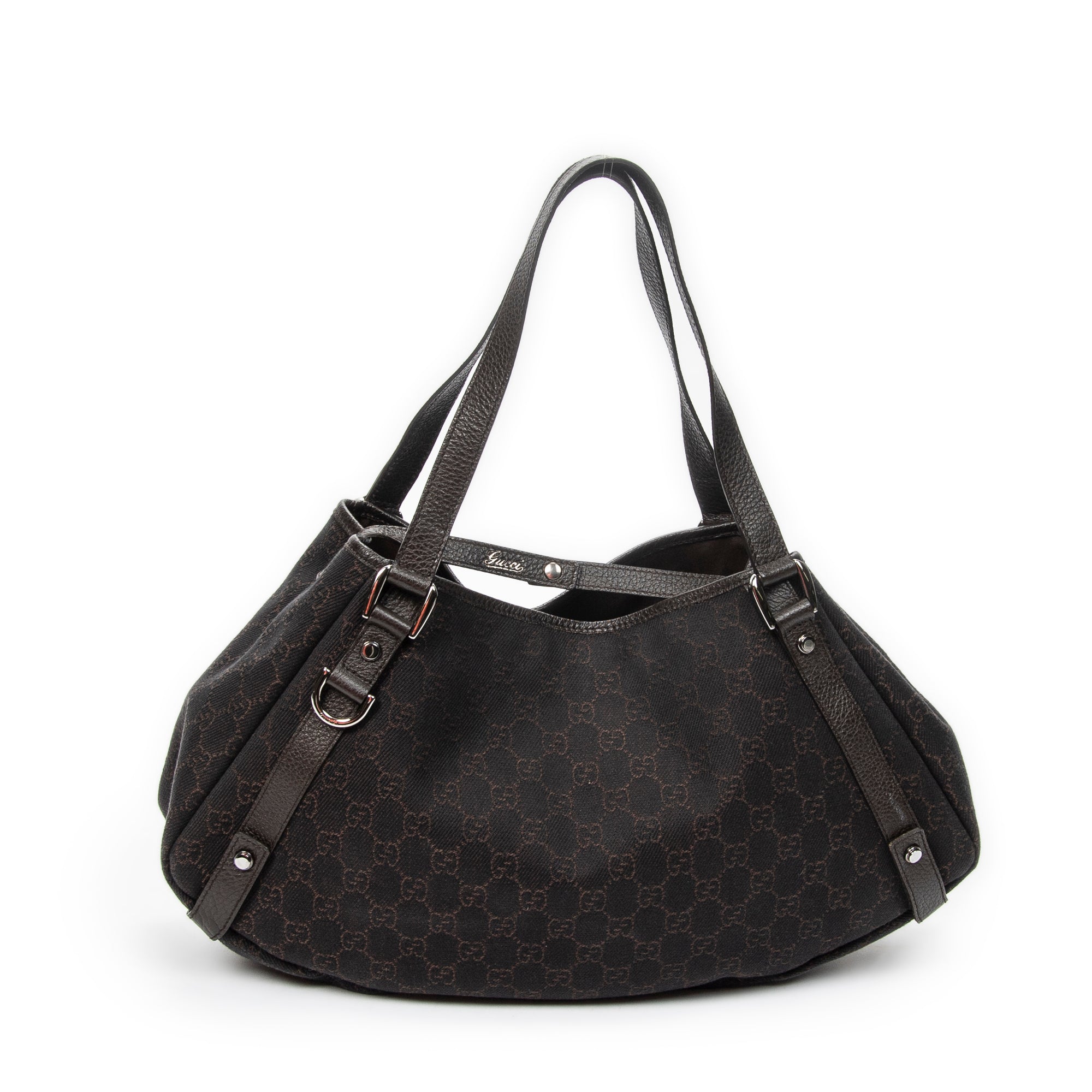 Shoulder Bag Abbey Hobo Diagonal Dark Brown Monogrammed Denim Canvas