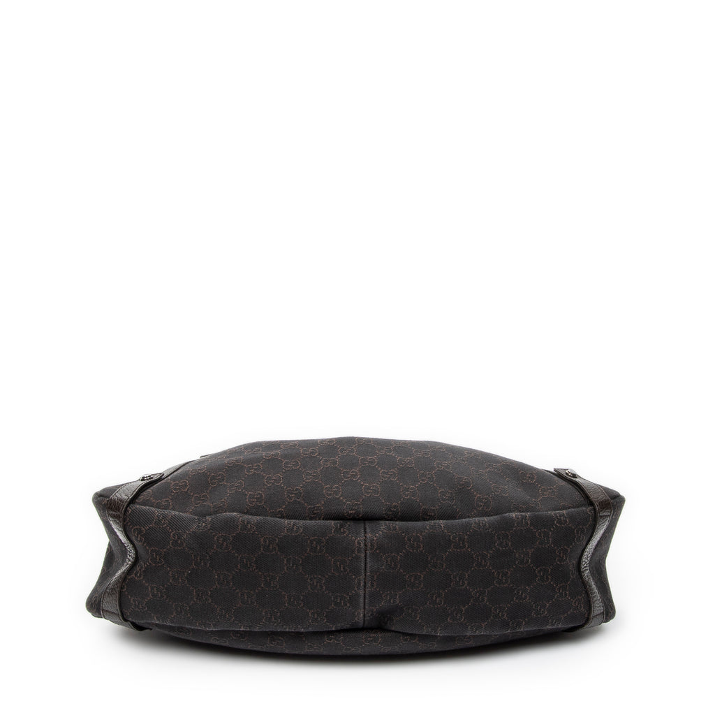 Shoulder Bag Abbey Hobo Diagonal Dark Brown Monogrammed Denim Canvas