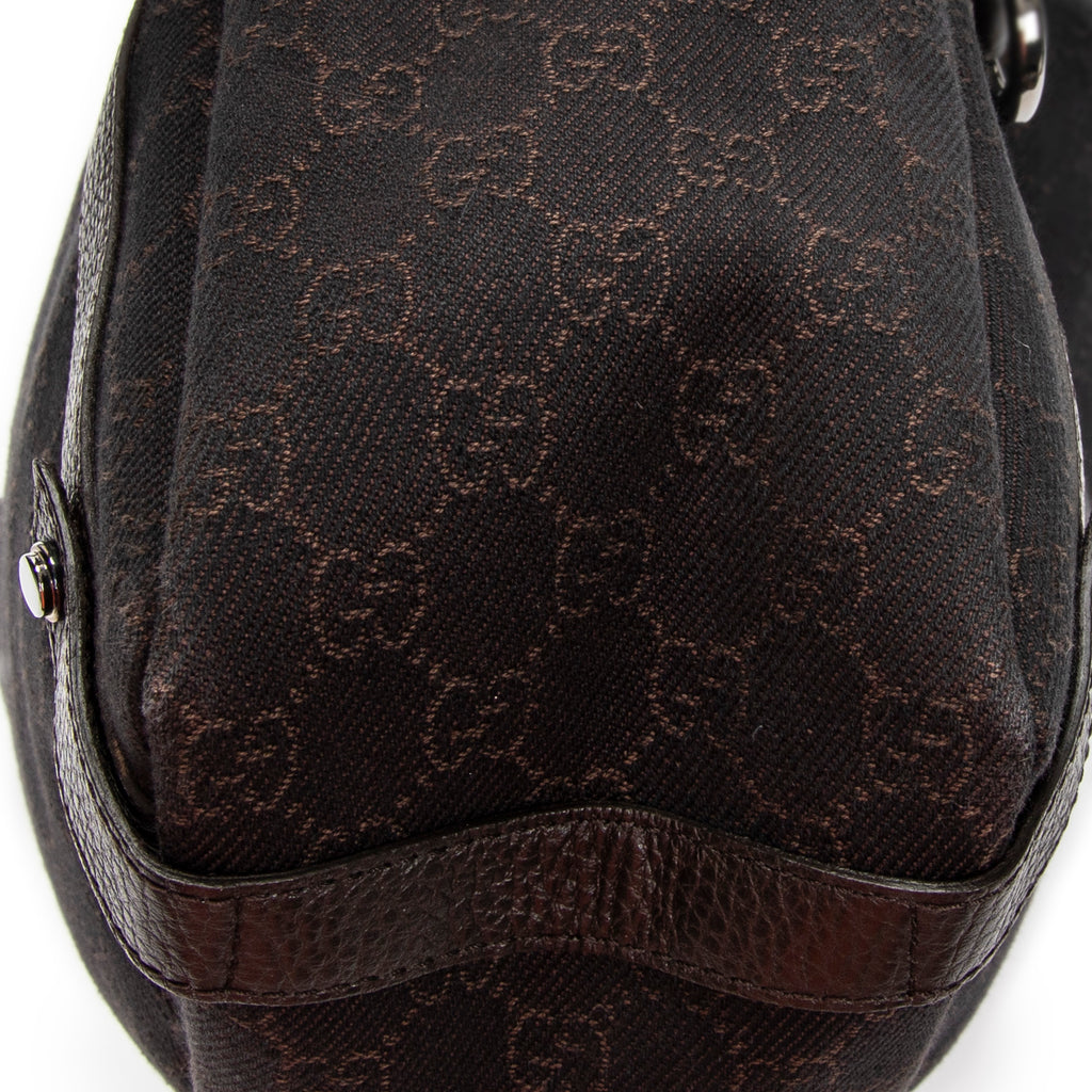 Shoulder Bag Abbey Hobo Diagonal Dark Brown Monogrammed Denim Canvas