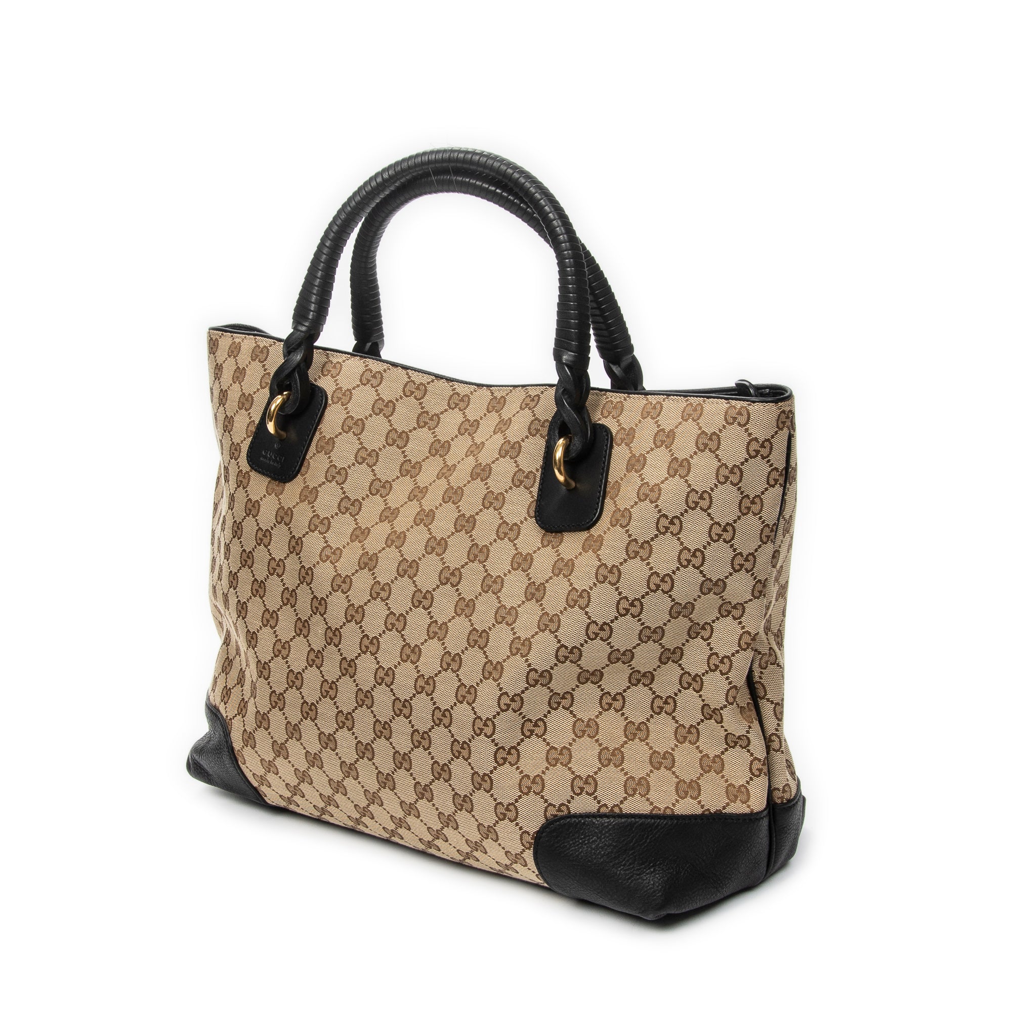 Shoulder Bag Large Twisted Handle Zip Tote Beige Monogrammed Canvas