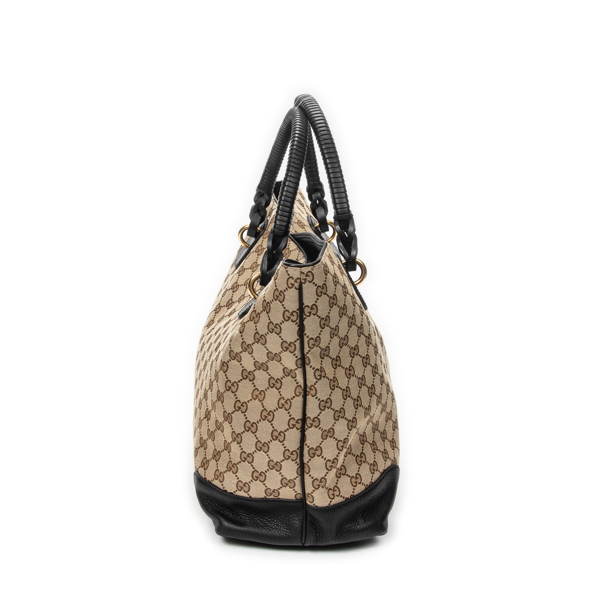 Shoulder Bag Large Twisted Handle Zip Tote Beige Monogrammed Canvas