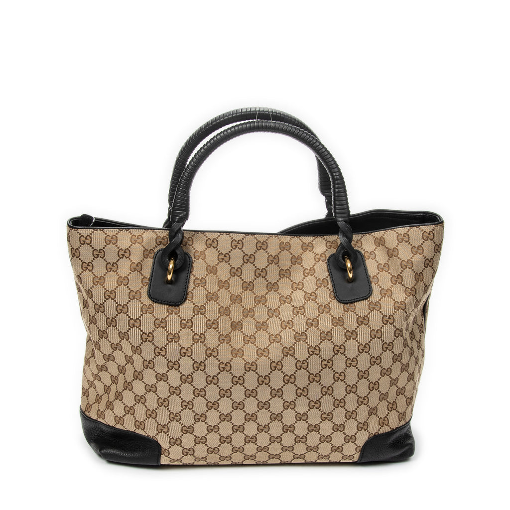 Shoulder Bag Large Twisted Handle Zip Tote Beige Monogrammed Canvas