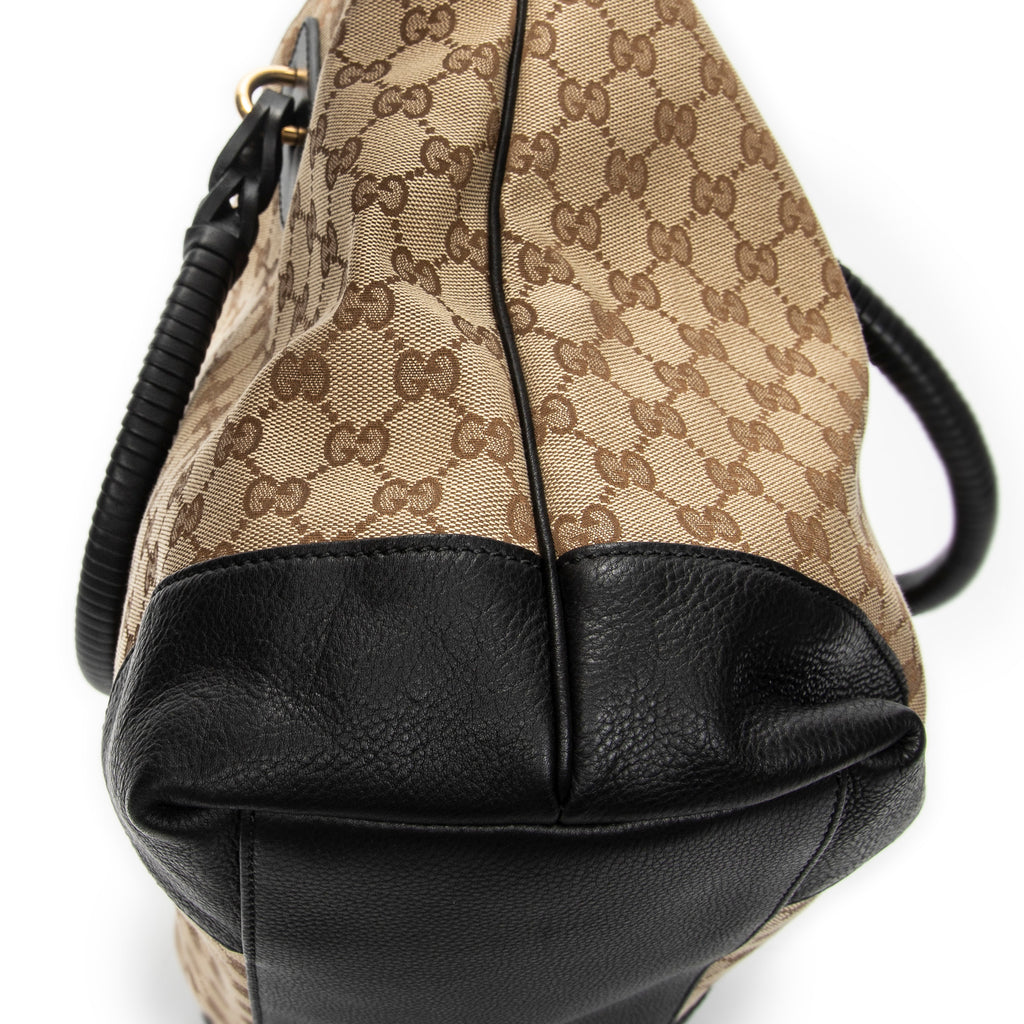 Shoulder Bag Large Twisted Handle Zip Tote Beige Monogrammed Canvas