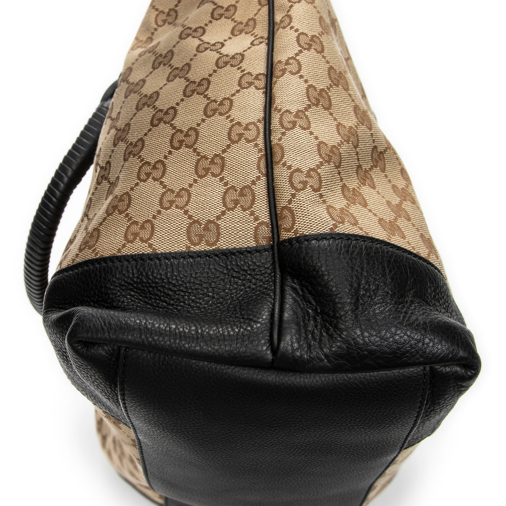 Shoulder Bag Large Twisted Handle Zip Tote Beige Monogrammed Canvas