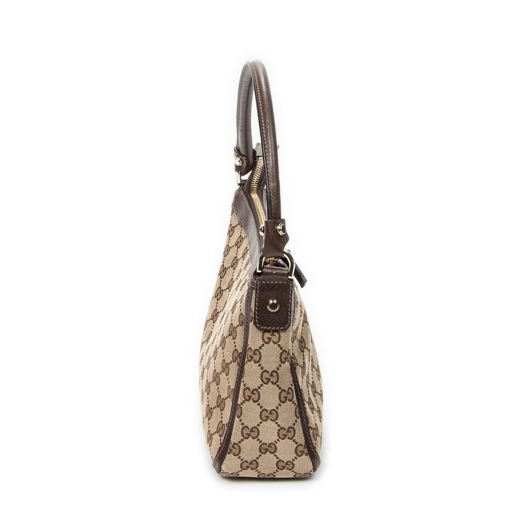 Shoulder Bag Small Abbey Top Handle Beige Monogrammed Canvas