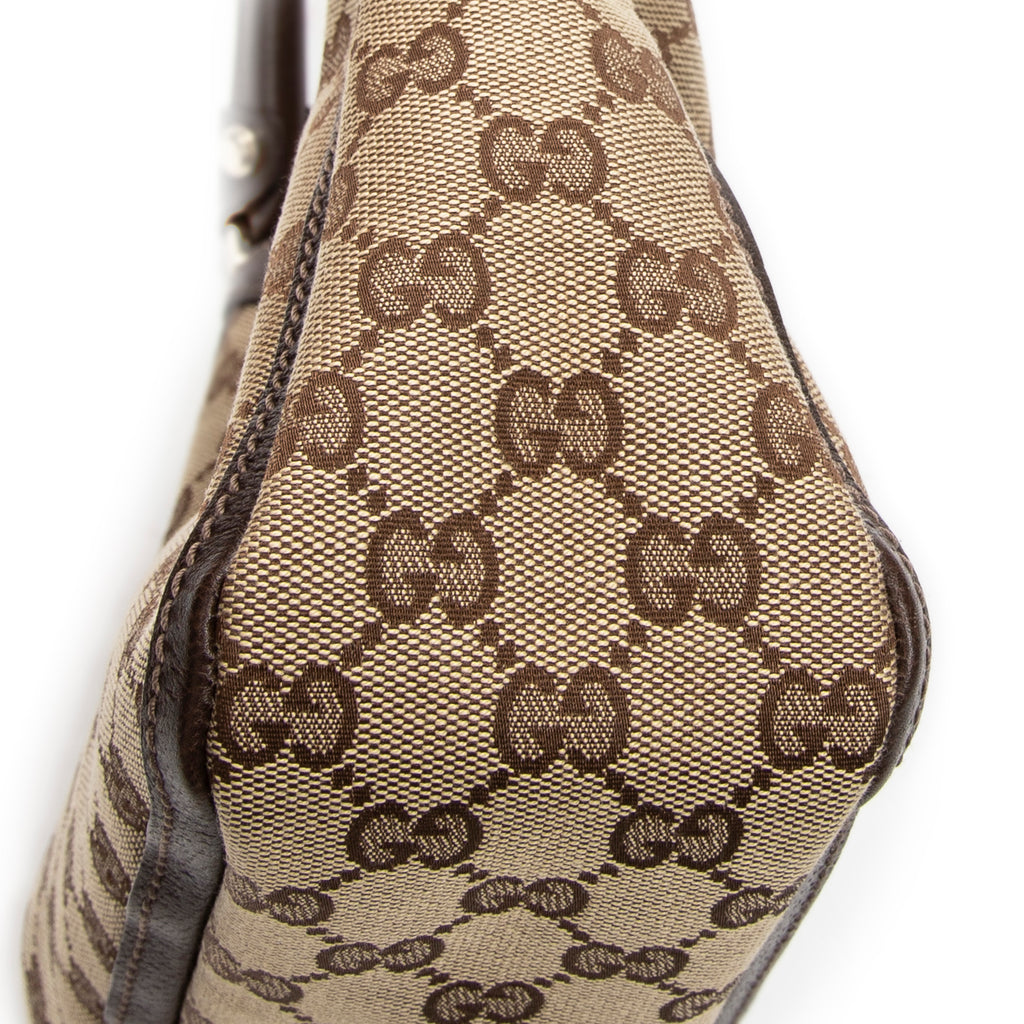 Shoulder Bag Small Abbey Top Handle Beige Monogrammed Canvas