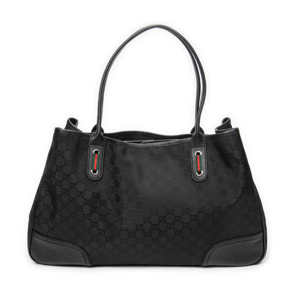 Shoulder Bag Large Web Princy Tote Black Monogrammed Nylon Canvas