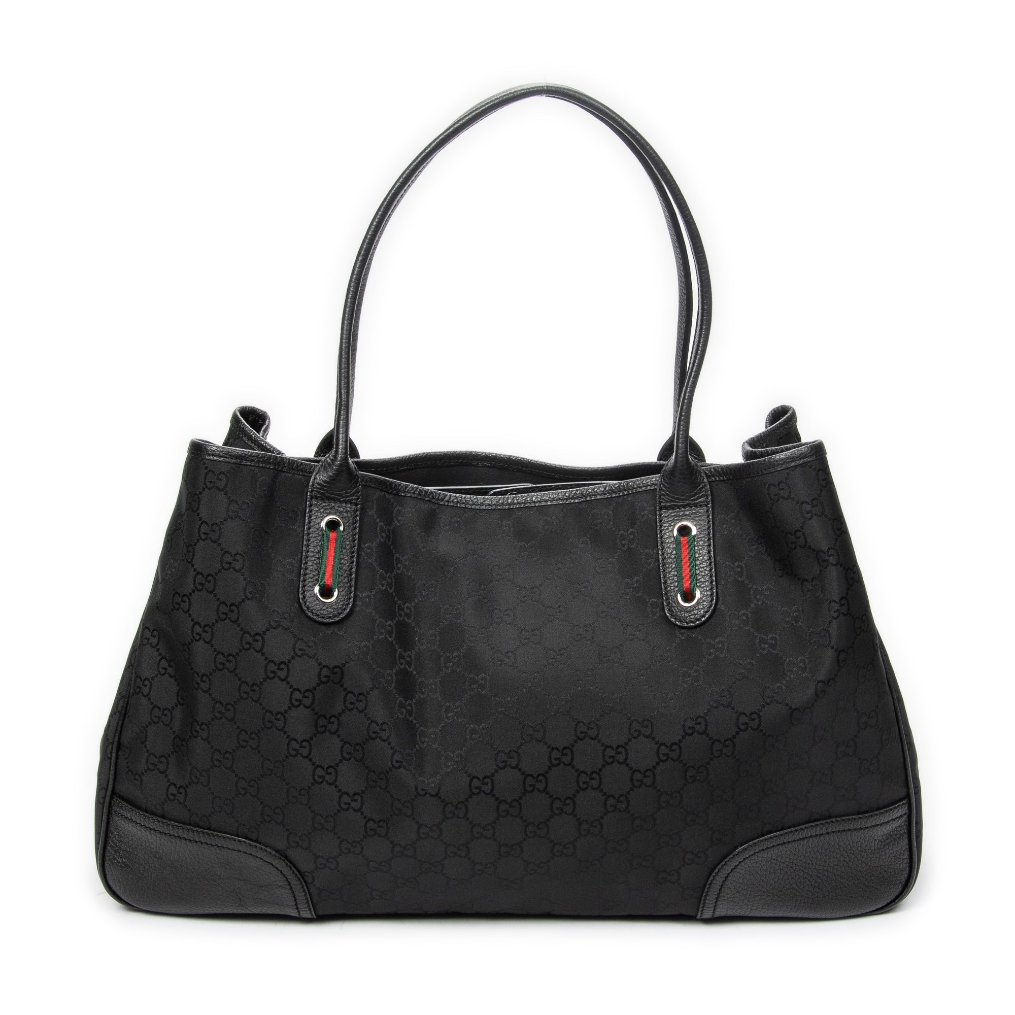 Shoulder Bag Large Web Princy Tote Black Monogrammed Nylon Canvas