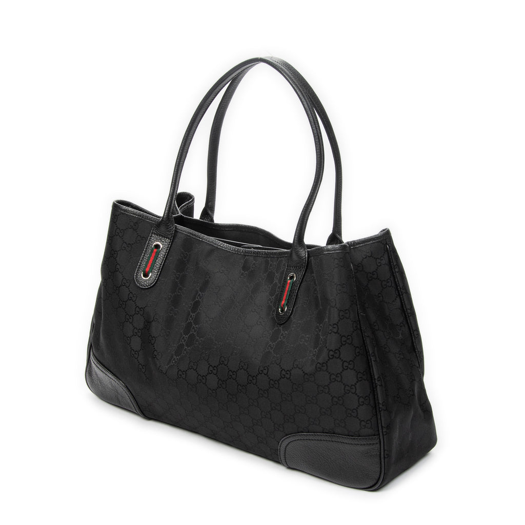 Shoulder Bag Large Web Princy Tote Black Monogrammed Nylon Canvas