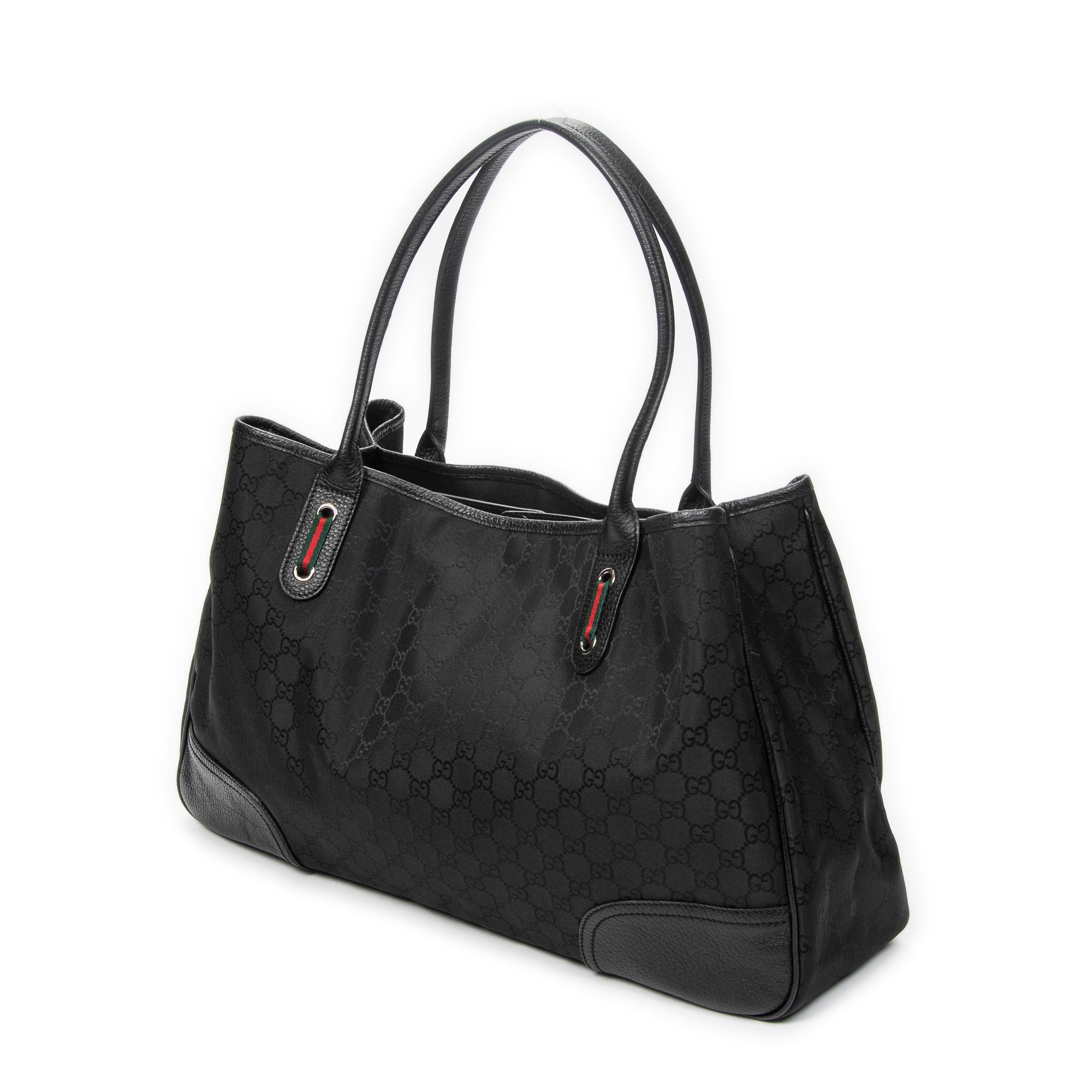 Shoulder Bag Large Web Princy Tote Black Monogrammed Nylon Canvas