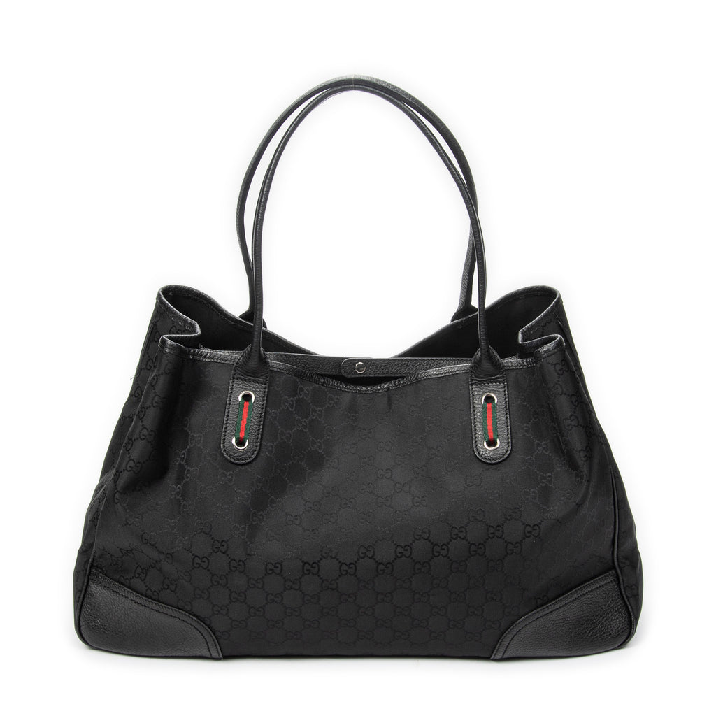 Shoulder Bag Large Web Princy Tote Black Monogrammed Nylon Canvas