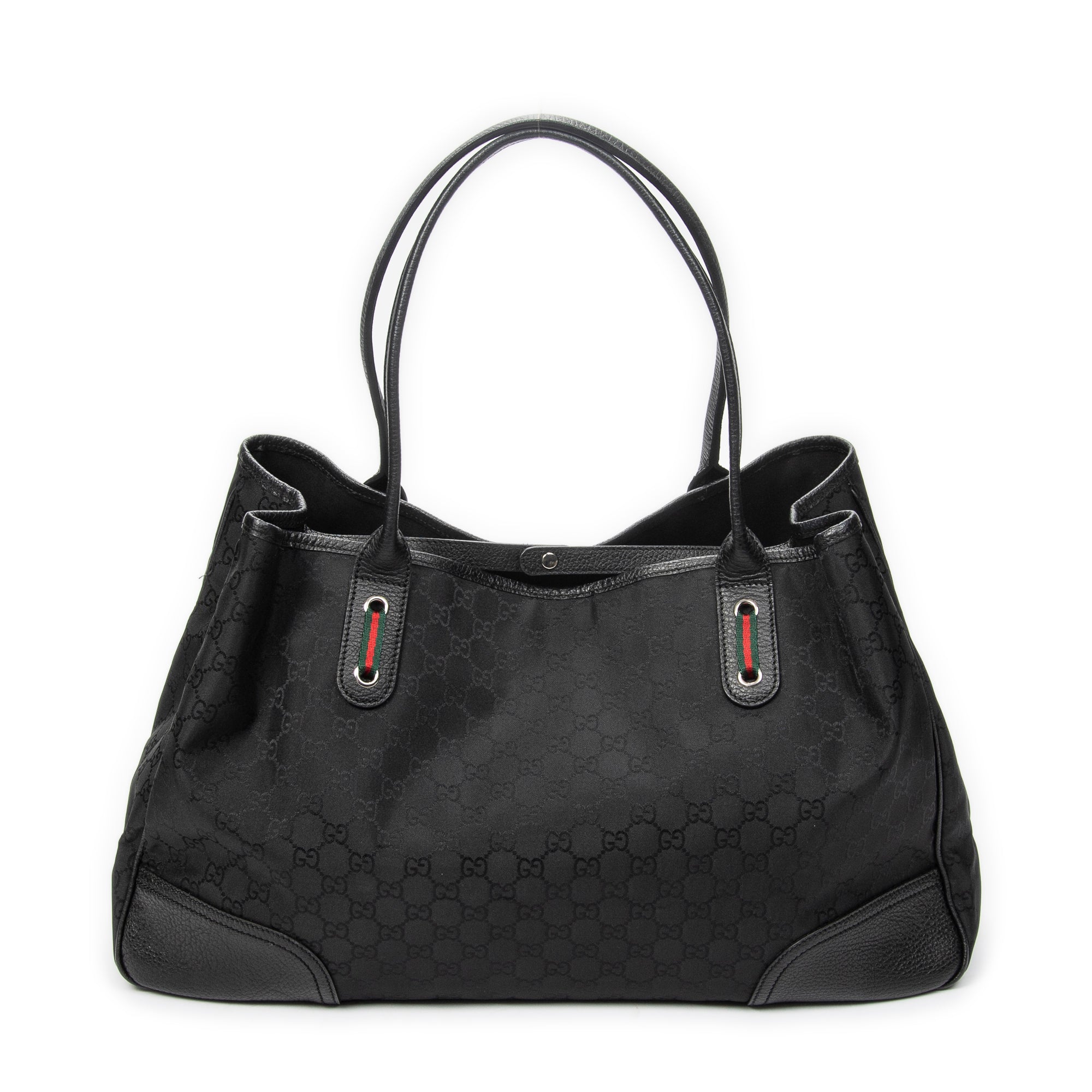Shoulder Bag Large Web Princy Tote Black Monogrammed Nylon Canvas