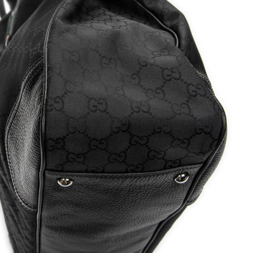 Shoulder Bag Large Web Princy Tote Black Monogrammed Nylon Canvas