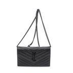 Shoulder Bag Envelope Wallet On Chain Black Quilted Grain de Poudre Leather