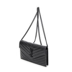 Shoulder Bag Envelope Wallet On Chain Black Quilted Grain de Poudre Leather