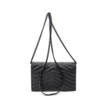 Shoulder Bag Envelope Wallet On Chain Black Quilted Grain de Poudre Leather