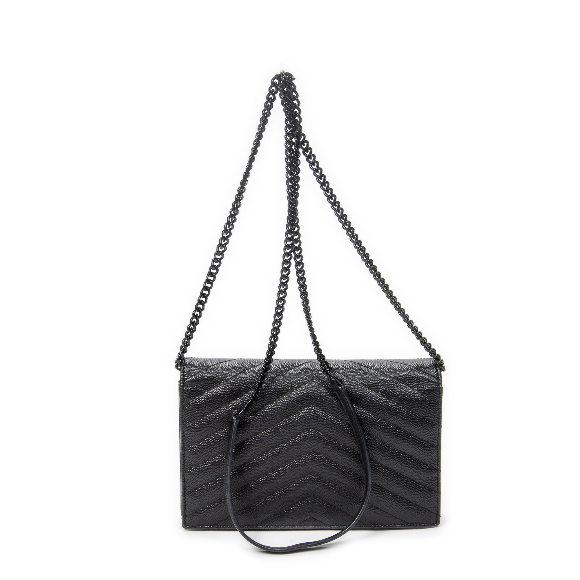 Shoulder Bag Envelope Wallet On Chain Black Quilted Grain de Poudre Leather