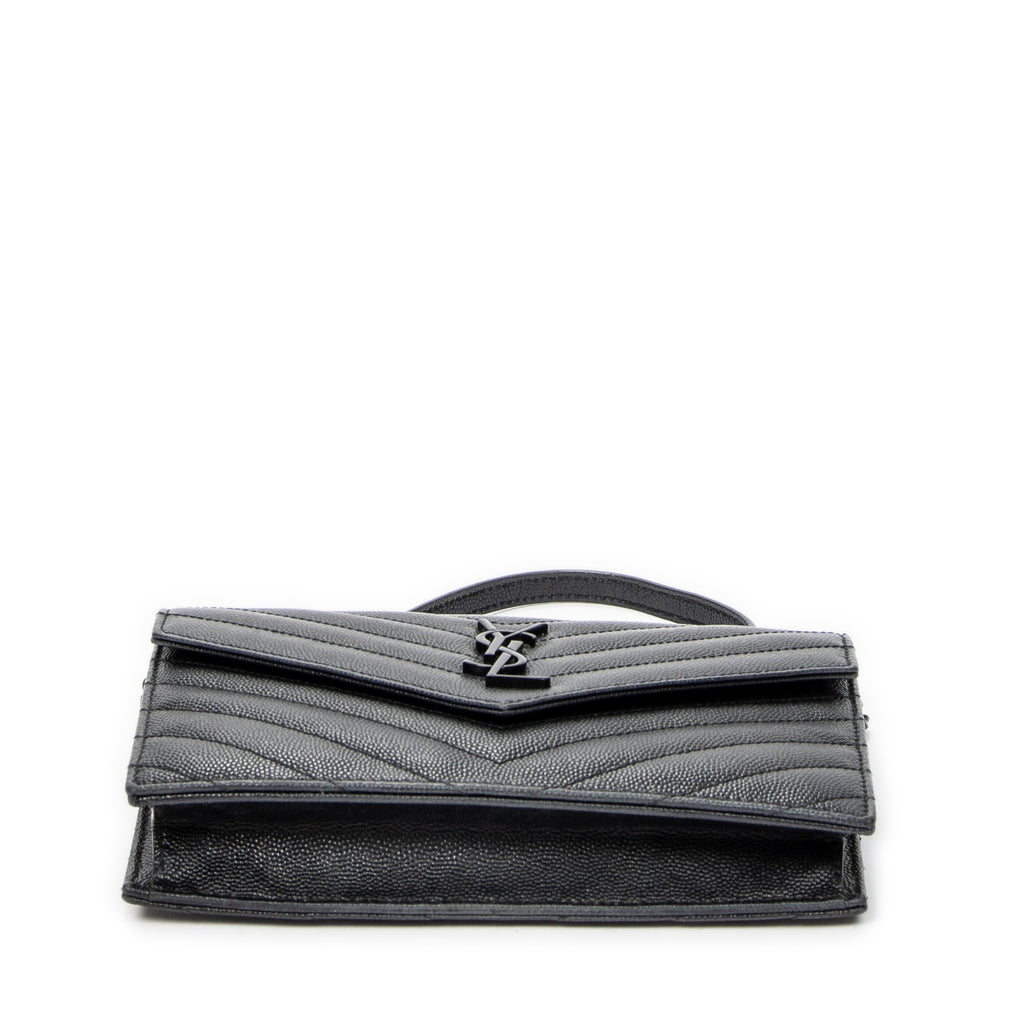 Shoulder Bag Envelope Wallet On Chain Black Quilted Grain de Poudre Leather
