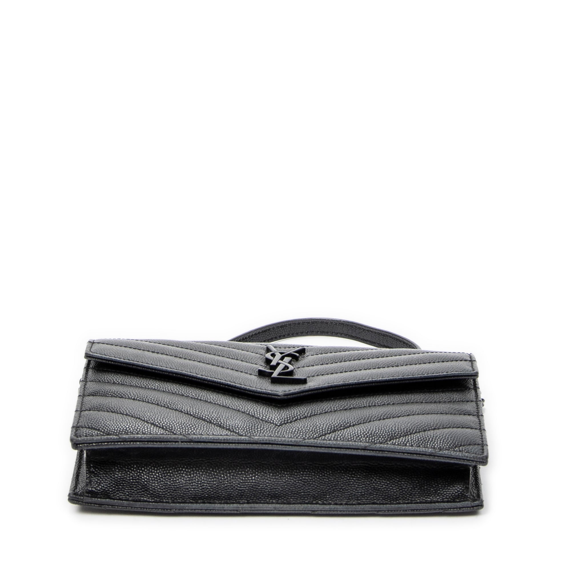 Shoulder Bag Envelope Wallet On Chain Black Quilted Grain de Poudre Leather