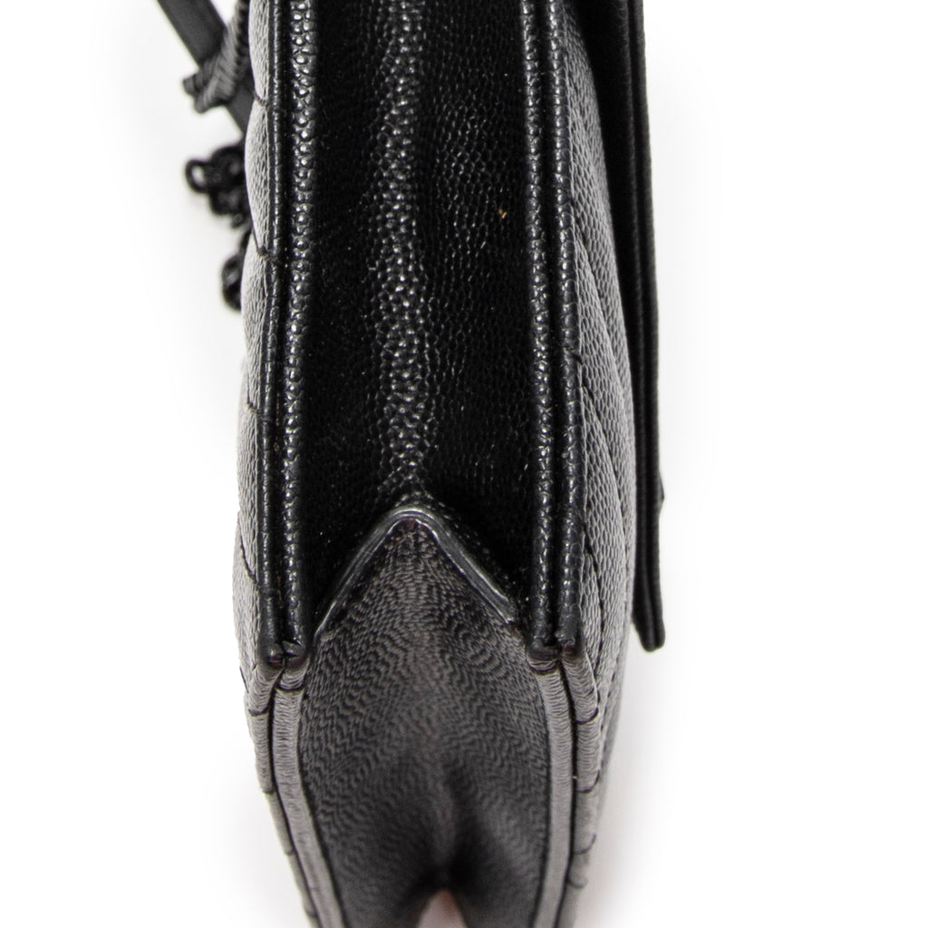 Shoulder Bag Envelope Wallet On Chain Black Quilted Grain de Poudre Leather