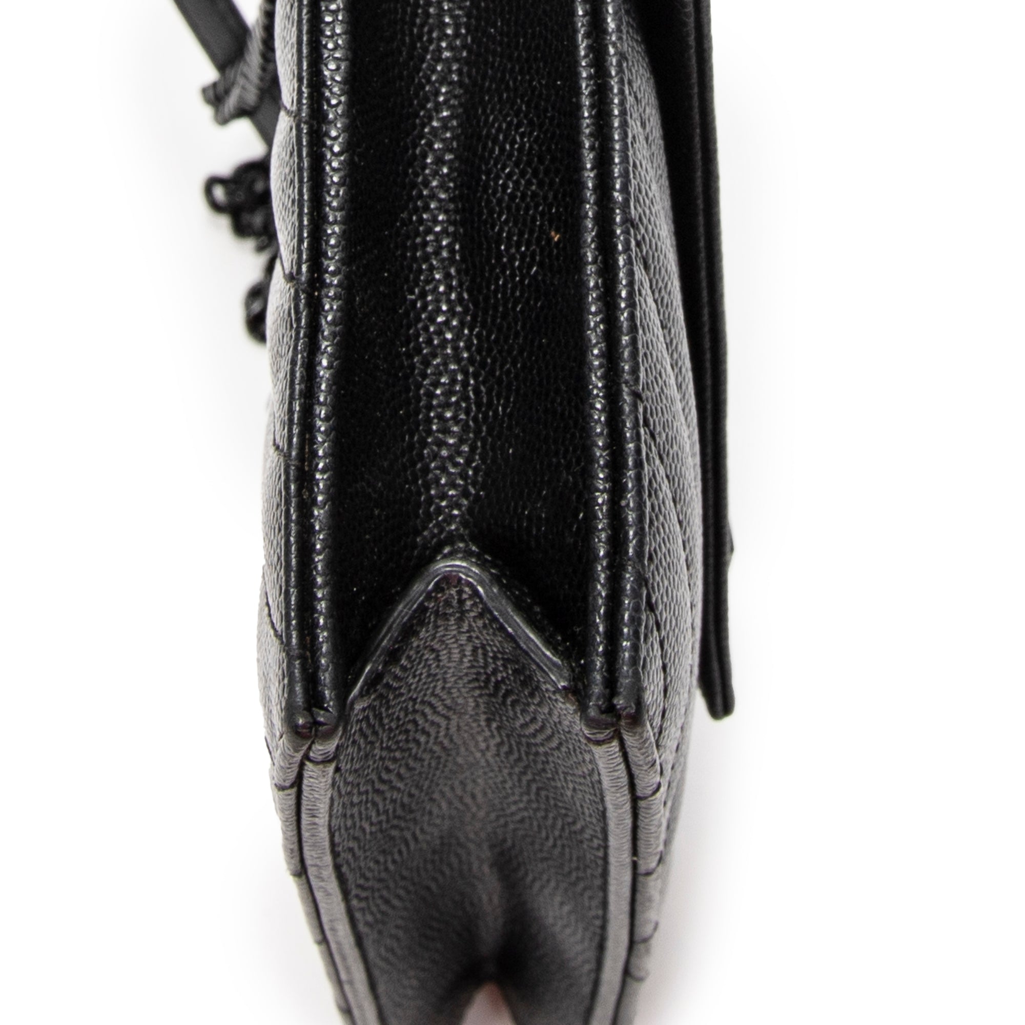 Shoulder Bag Envelope Wallet On Chain Black Quilted Grain de Poudre Leather