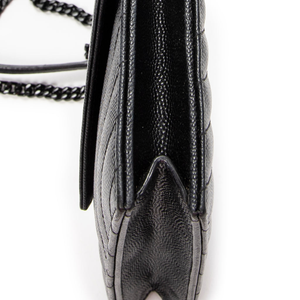 Shoulder Bag Envelope Wallet On Chain Black Quilted Grain de Poudre Leather