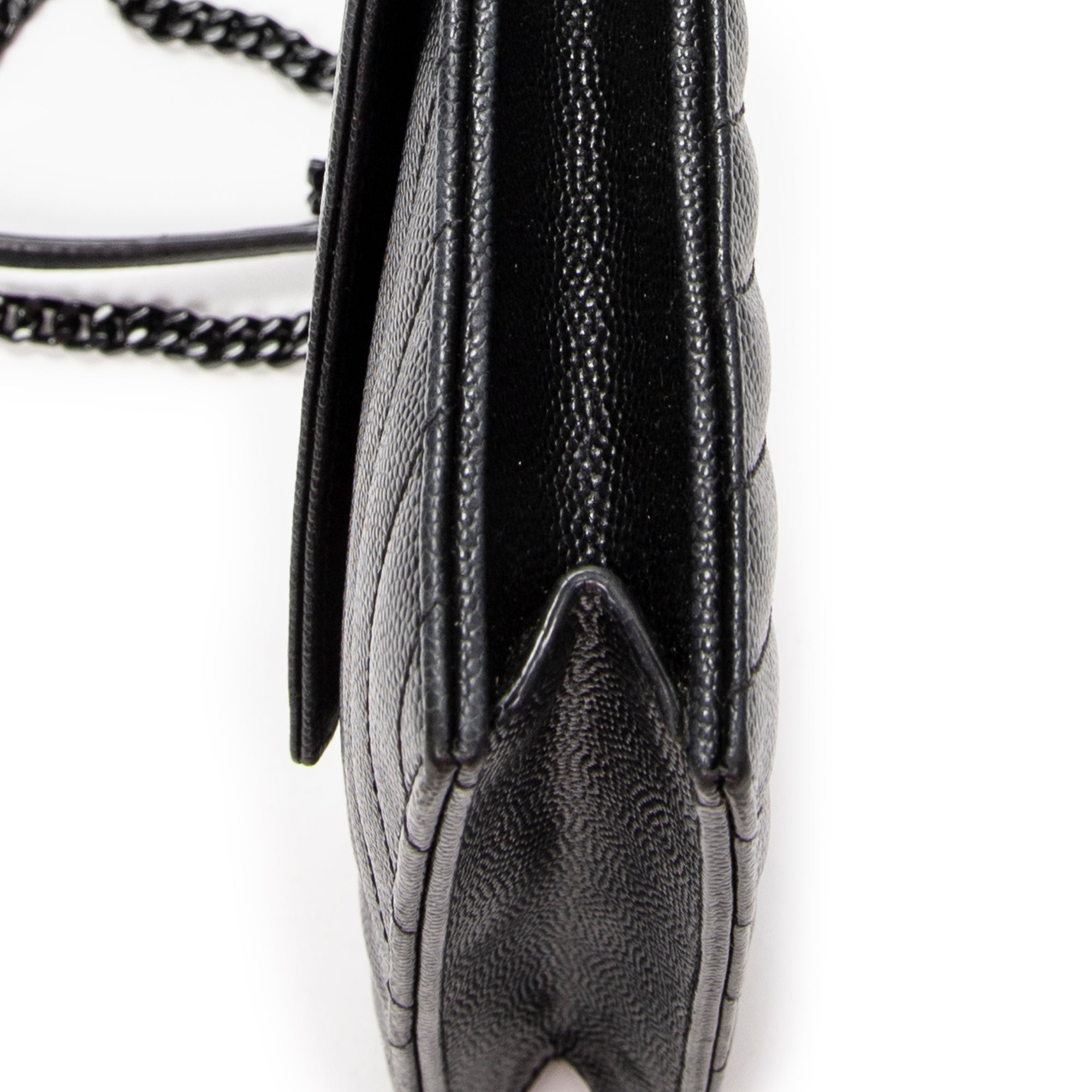 Shoulder Bag Envelope Wallet On Chain Black Quilted Grain de Poudre Leather