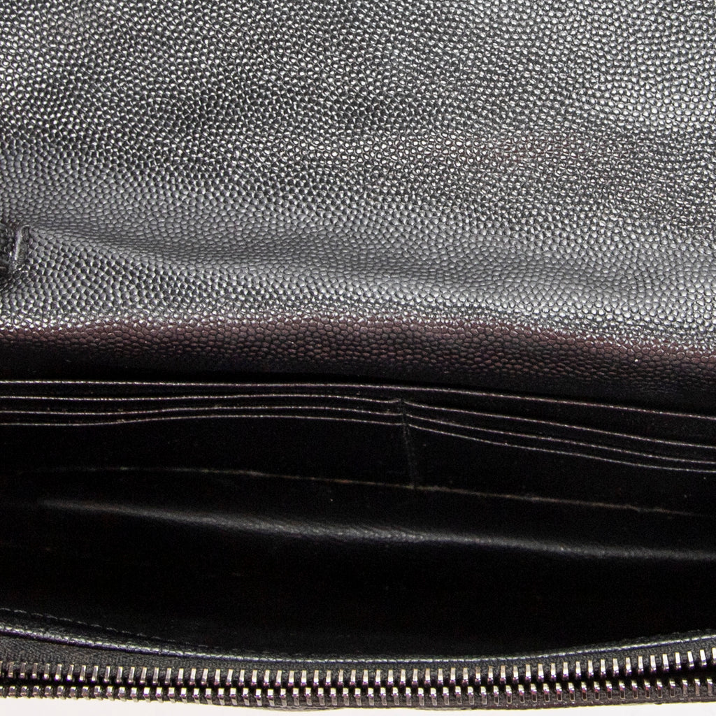 Shoulder Bag Envelope Wallet On Chain Black Quilted Grain de Poudre Leather
