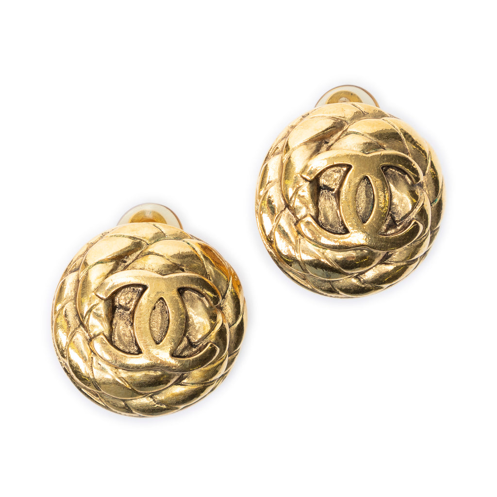Earrings CC Quilted Round Clip On Earrings Gold Gold Plated